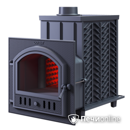 Дровяная банная печь Гефест ЗК-30 (П) чугунная дверца со панорамным стеклом закрытая каменка в Белгороде
